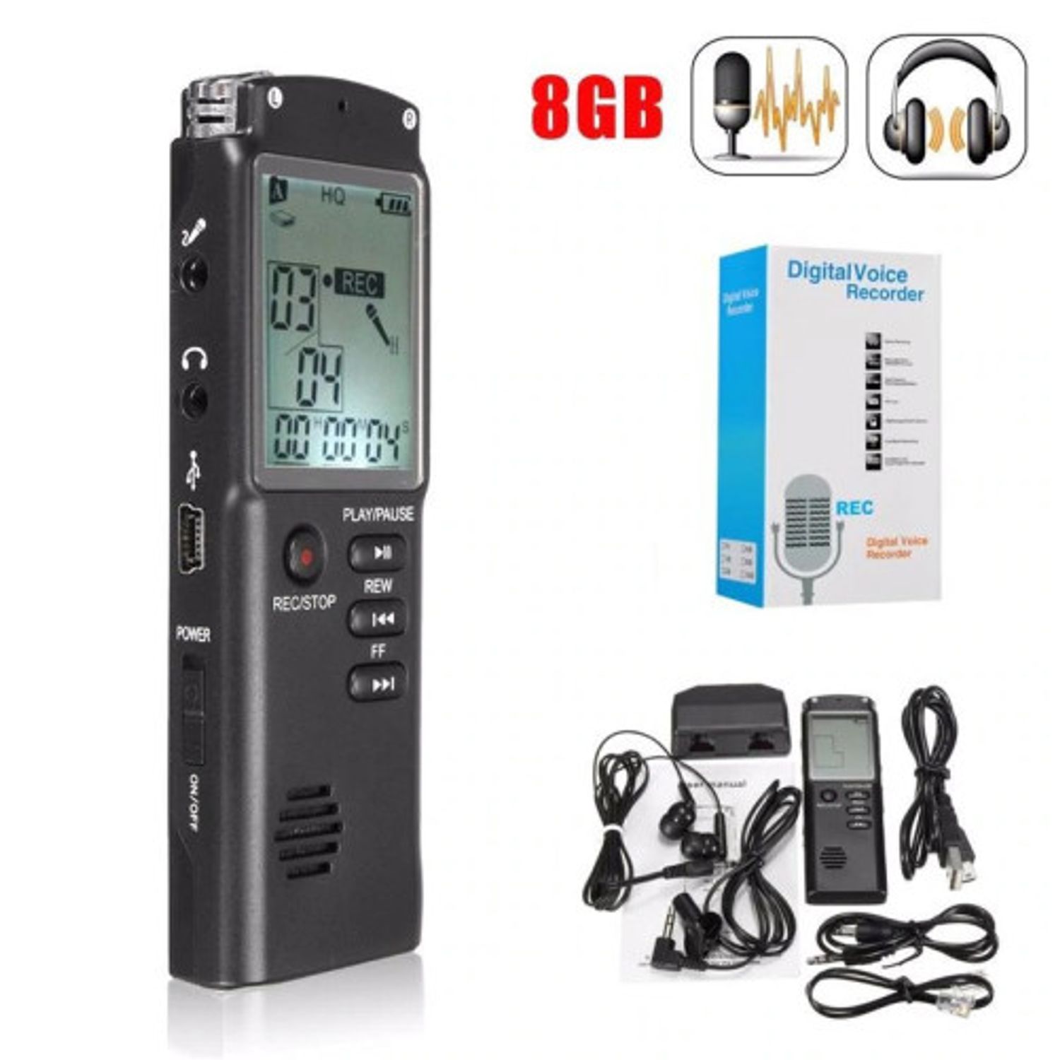 Mini Reportofon Profesional iUni REP06, Memorie 8GB, MP3 Player fotografia produsului View 5 L