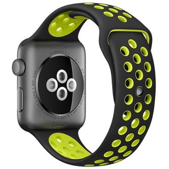 Curea iuni compatibila cu apple watch 1/2/3/4/5/6, 38mm, silicon sport, negru/galben