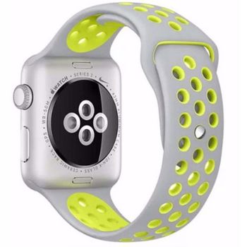 Curea iuni compatibila cu apple watch 1/2/3/4/5/6, 42mm, silicon sport, argintiu/galben