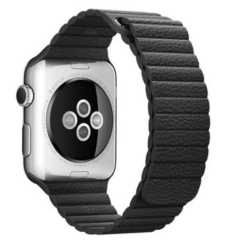 Curea iUni compatibila cu Apple Watch 1/2/3/4/5/6, 38mm, Leather Loop, Piele, Black elefant.ro