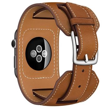 Curea iUni compatibila cu Apple Watch 1/2/3/4/5/6, 38mm, Cuff, Piele, Maro