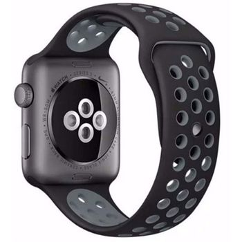 Curea iUni compatibila cu Apple Watch 1/2/3/4/5/6, 38mm, Silicon Sport, Negru/Argintiu