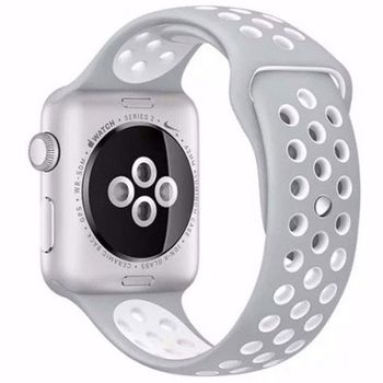 Curea iuni compatibila cu apple watch 1/2/3/4/5/6, 38mm, silicon sport, argintiu/alb