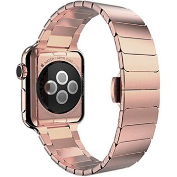 Curea iuni compatibila cu apple watch 1/2/3/4/5/6, 44mm, link bracelet, otel inoxidabil, rose gold