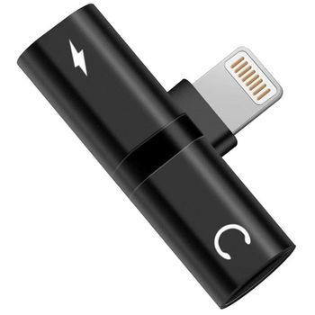 Mini adaptor iuni compatibil cu apple iphone, lightning splitter, dual port, adaptor casti, adaptor incarcare, black