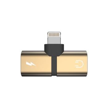 Mini Adaptor iUni compatibil cu Apple iPhone, Lightning Splitter, Dual port, Adaptor Casti, Adaptor incarcare, Gold elefant.ro imagine noua 2022