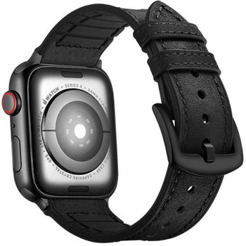 Curea iUni compatibila cu Apple Watch 1/2/3/4/5/6, 38mm, Leather Strap, Black