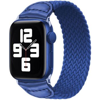Curea iUni compatibila cu Apple Watch 1/2/3/4/5/6, 44mm, Braided Solo Loop, Blue