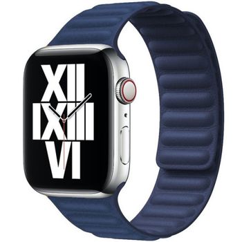 Curea iUni compatibila cu Apple Watch 1/2/3/4/5/6, 44mm, Leather Link, Midnight Blue