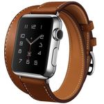 Curea iUni compatibila cu Apple Watch 1/2/3/4/5/6, 42mm, Double Tour, Piele, Maro fotografia produsului