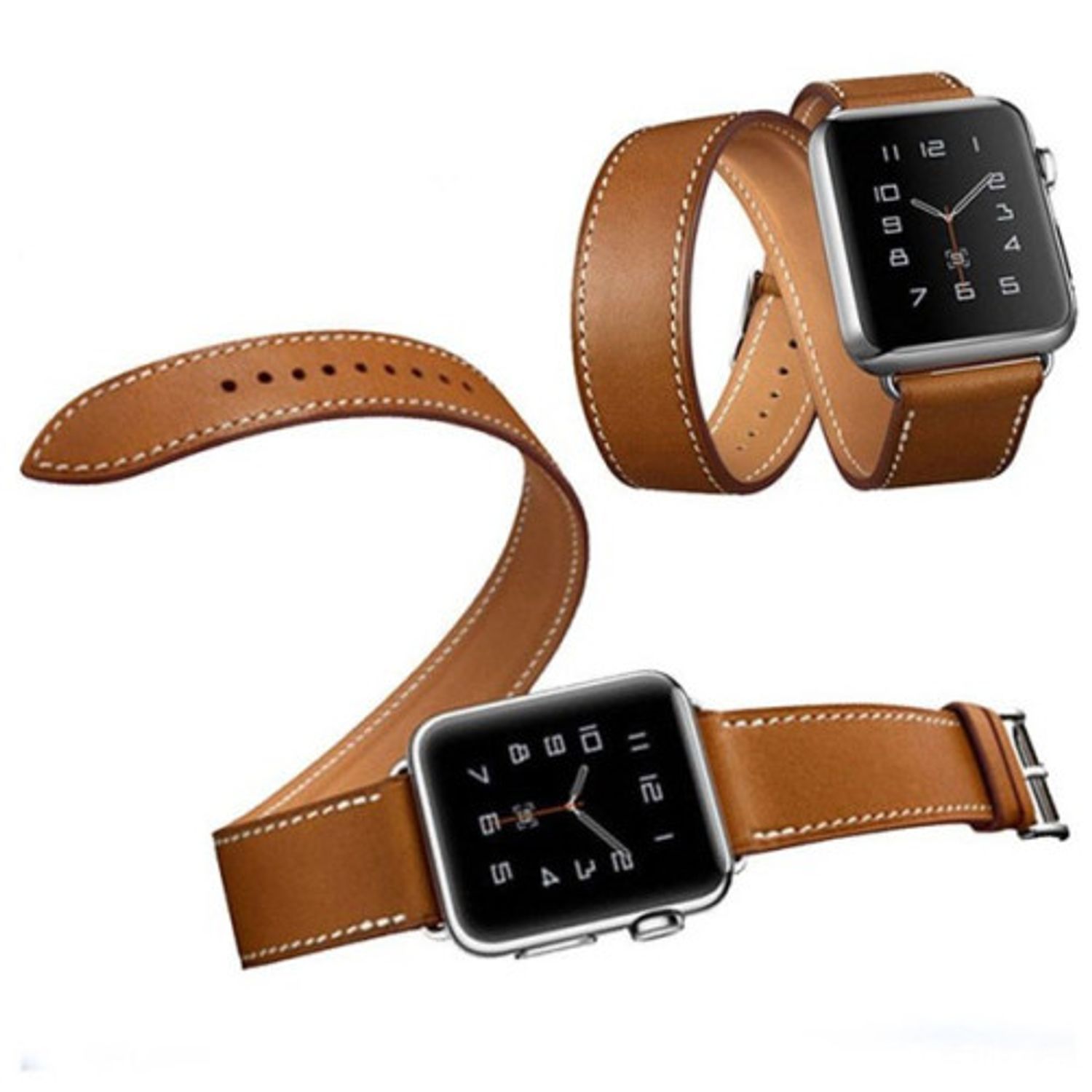 Curea iUni compatibila cu Apple Watch 1/2/3/4/5/6, 42mm, Double Tour, Piele, Maro fotografia produsului View 3 L