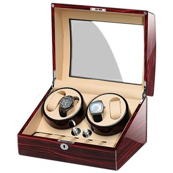 iUni - Cutie intors ceasuri automatice , Watch Winder 4 + 6 spatii depozitare Mahon-Crem