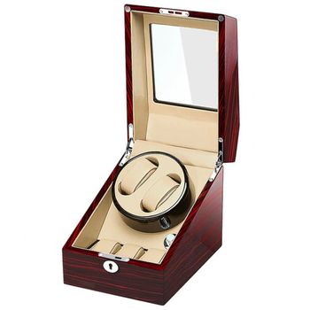 iUni - Cutie intors ceasuri automatice , Watch Winder 2 + 3 spatii depozitare Mahon-Crem