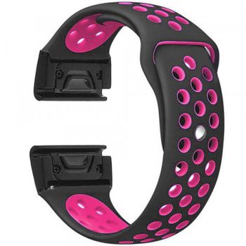 Iuni - curea ceas smartwatch garmin fenix 3 / fenix 5x, 26 mm silicon sport negru-roz