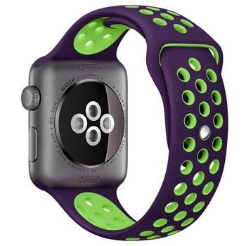 Curea iUni compatibila cu Apple Watch 1/2/3/4/5/6, 38mm, Silicon Sport, Purple/Green elefant.ro