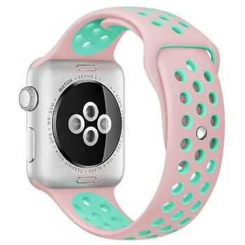 Curea iUni compatibila cu Apple Watch 1/2/3/4/5/6, 38mm, Silicon Sport, Pink/Blue