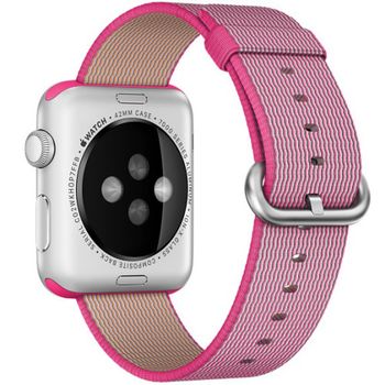Curea iuni compatibila cu apple watch 1/2/3/4/5/6, 42mm, nylon, woven strap, electric pink