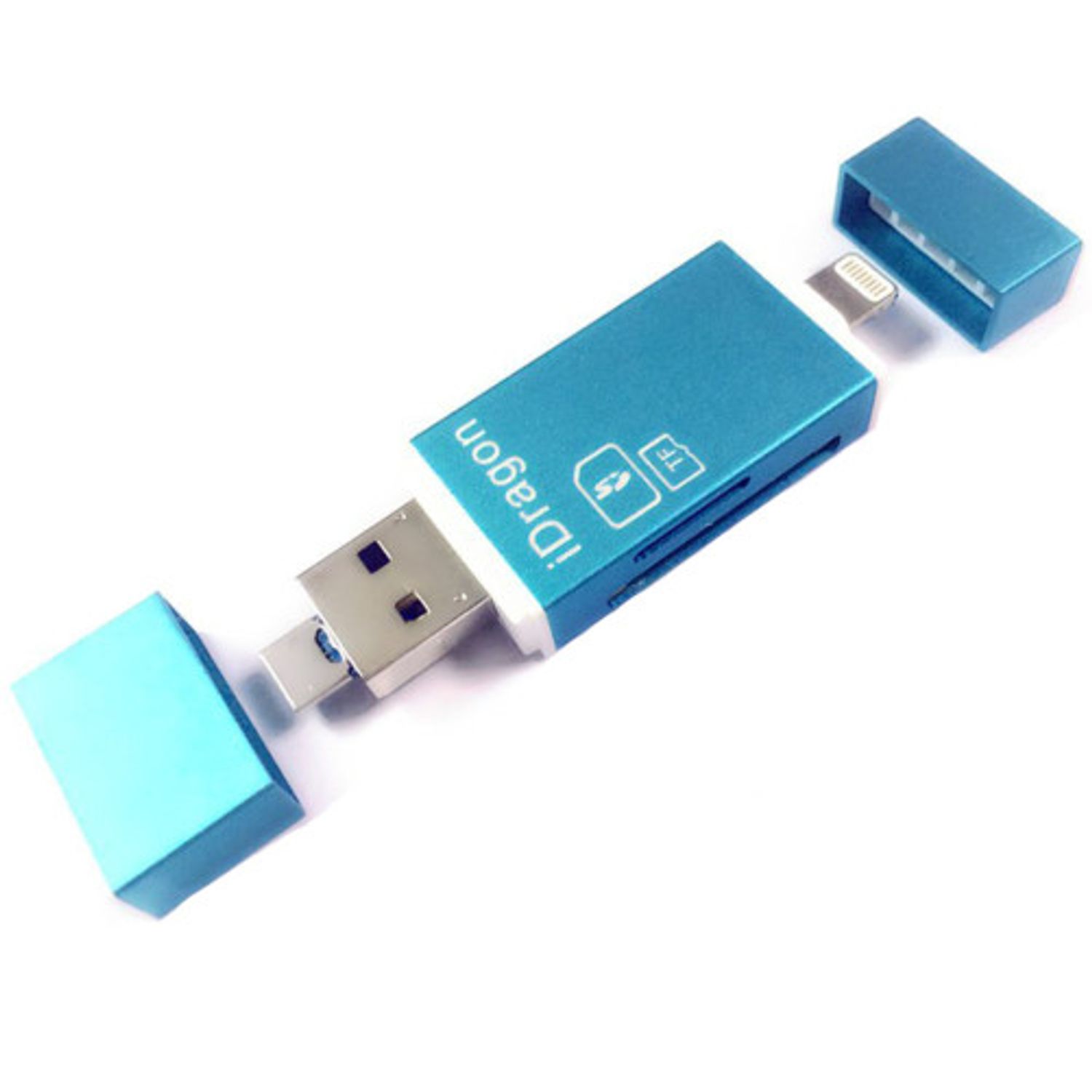 Card Reader iUni Lightning + MicroUSB OTG, Memorie Externa pentru dispozitive iOS si Android, Blue fotografia produsului View 2 L