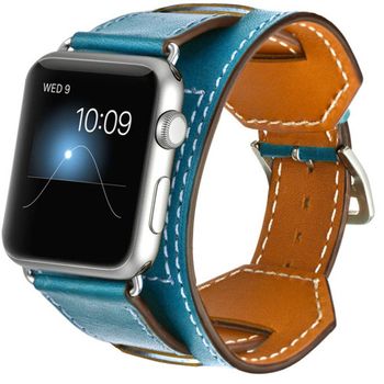 Curea iuni compatibila cu apple watch 1/2/3/4/5/6, 38mm, cuff 4 in 1, piele, albastru