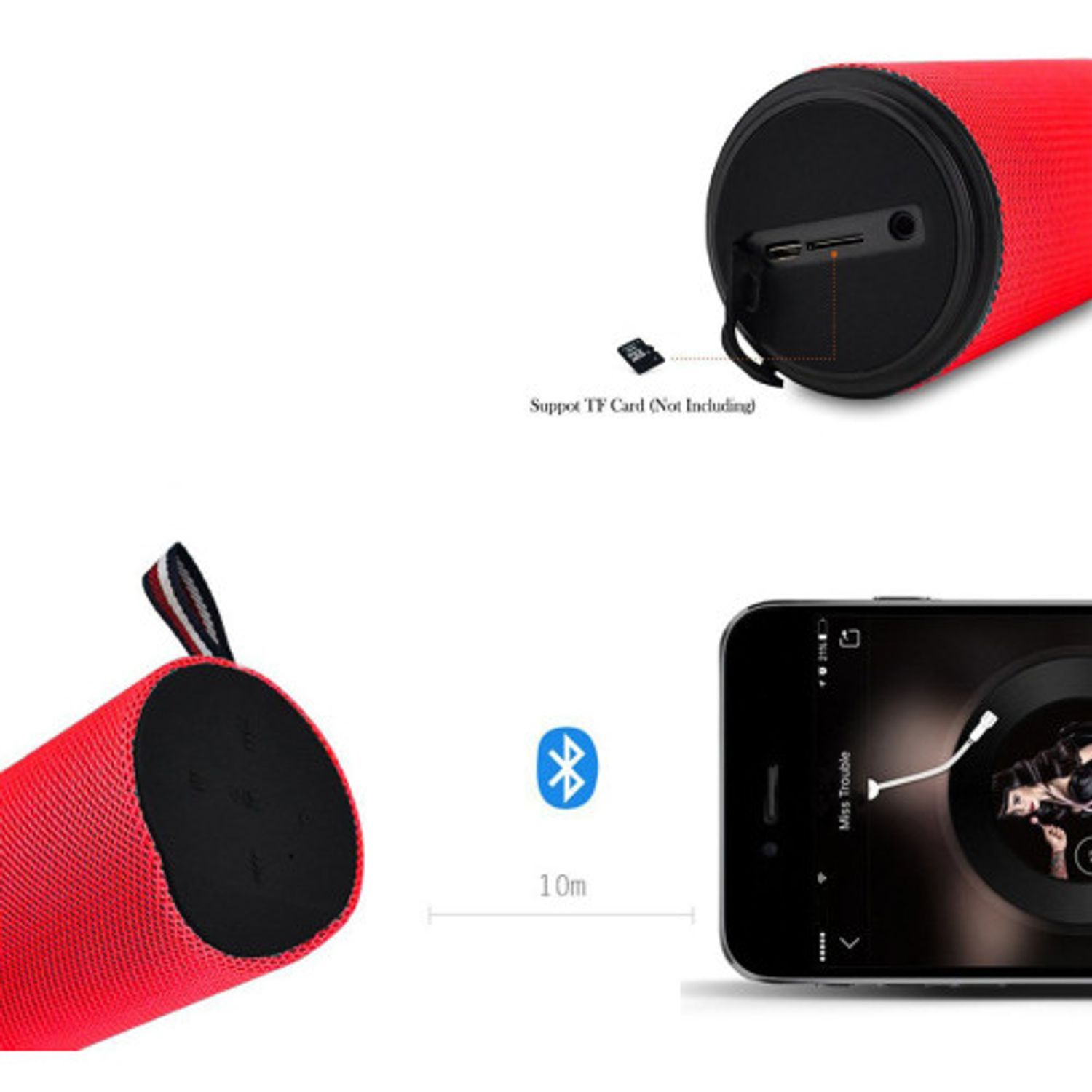 Boxa Portabila Bluetooth iUni DF10, Slot Card, Rosu fotografia produsului View 3 L