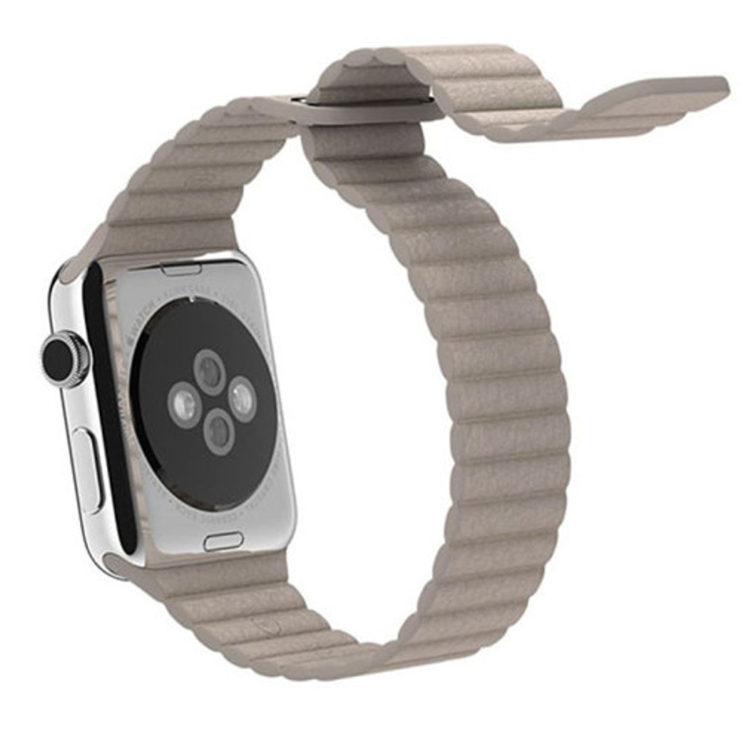 Curea iUni compatibila cu Apple Watch 1/2/3/4/5/6, 38mm, Leather Loop, Piele, Kaki fotografia produsului View 3 L