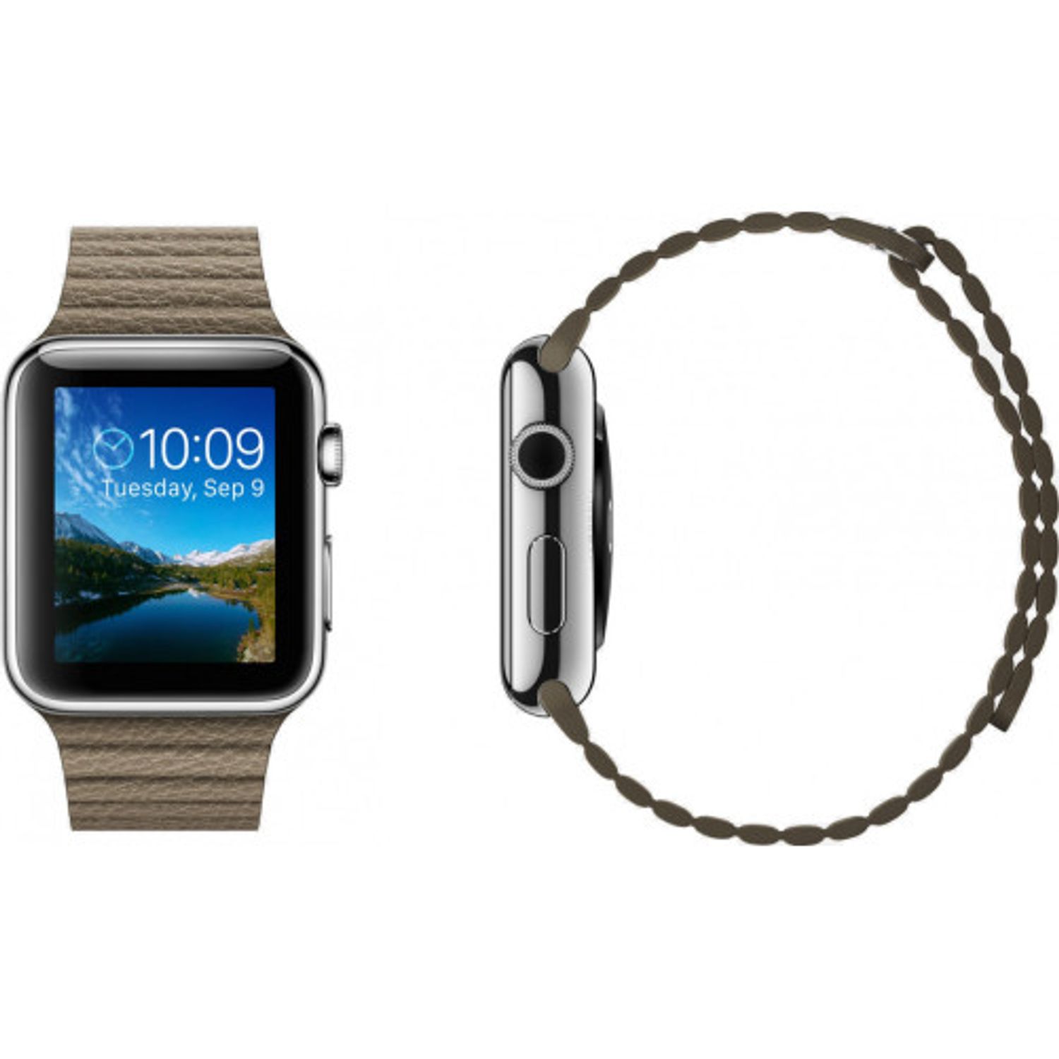 Curea iUni compatibila cu Apple Watch 1/2/3/4/5/6, 38mm, Leather Loop, Piele, Kaki fotografia produsului View 4 L