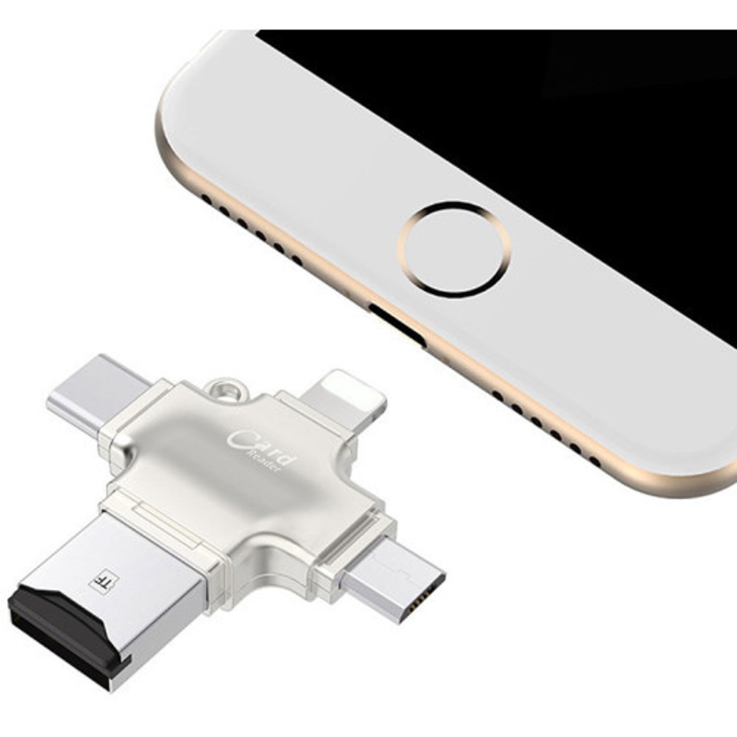 Card Reader iUni iDragon 4 in 1 Lightning, MicroUSB, Type-C si USB, pentru iPhone, iPad, iPod fotografia produsului View 3 L