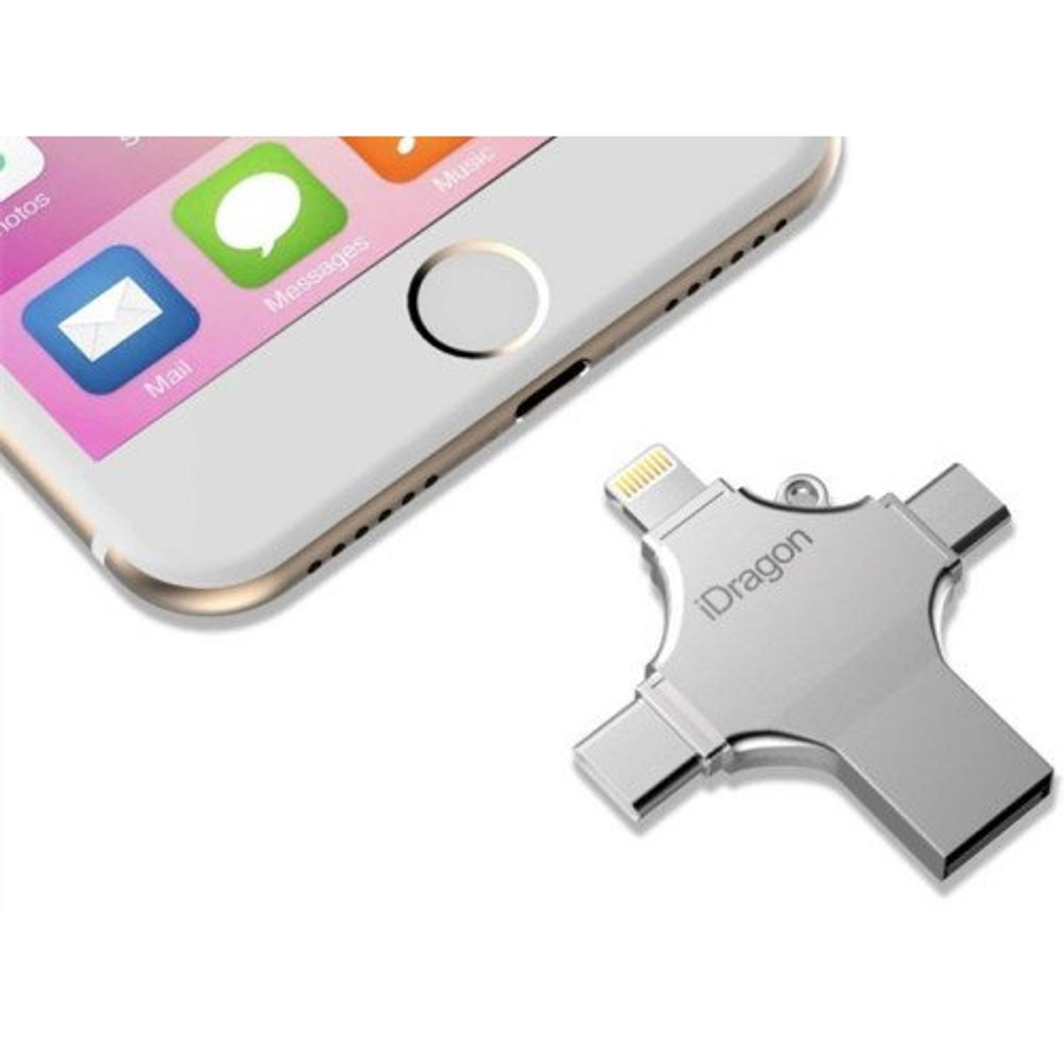 Stick USB-C 32GB iUni iDragon 4 in 1 Lightning, MicroUSB, Type-C, USB, Smartphone iOS si Android fotografia produsului View 4 L