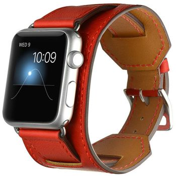 Curea IUni Compatibila Cu Apple Watch 1/2/3/4/5/6, 38mm, Cuff 4 In 1, Piele, Rosu