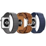 Set 2+1 Gratis, Curele Apple Watch iUni 38 mm Piele Cuff Maro, Dark Gray Leather Loop, Midnight Blue Leather Loop fotografia produsului