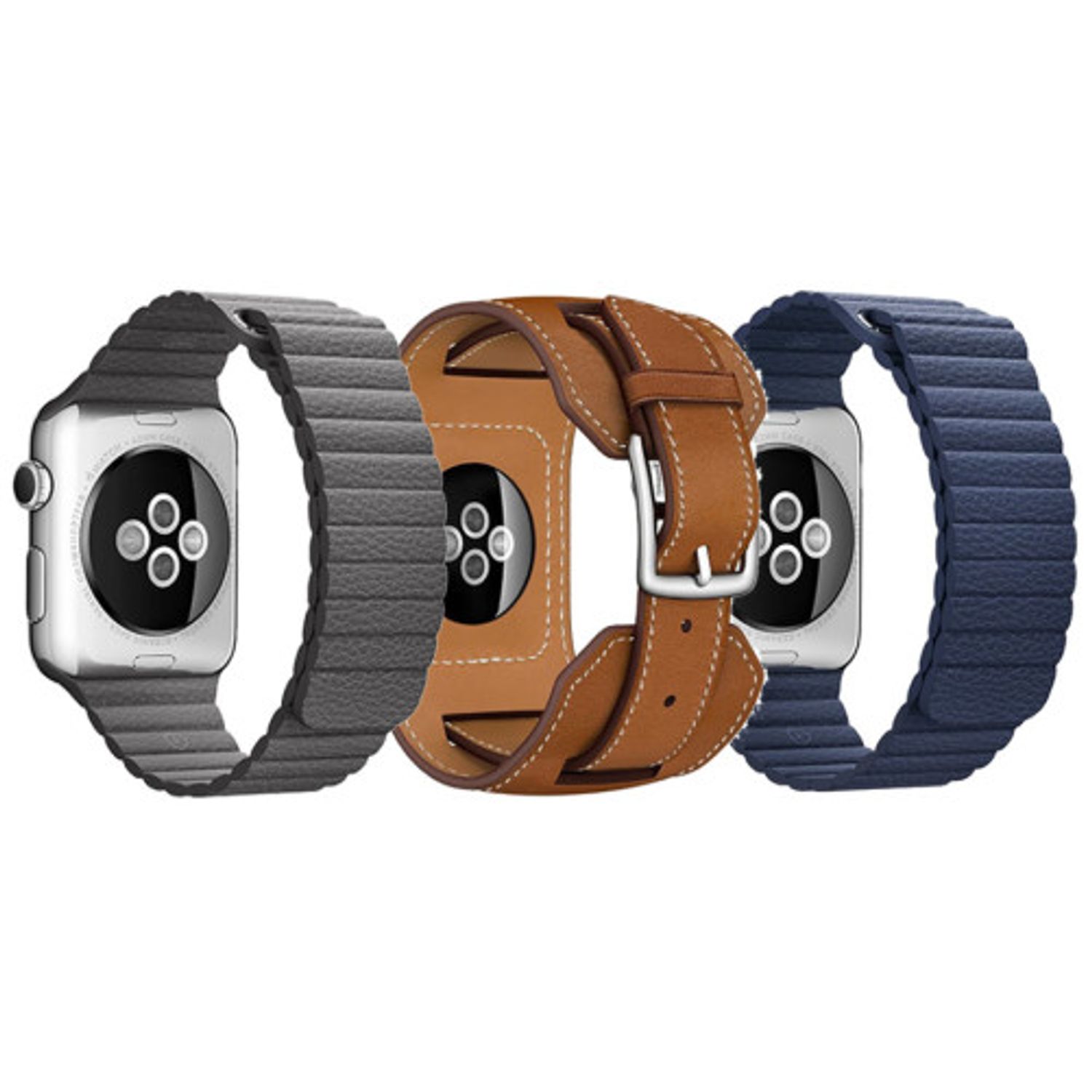 Set 2+1 Gratis, Curele Apple Watch iUni 38 mm Piele Cuff Maro, Dark Gray Leather Loop, Midnight Blue Leather Loop fotografia produsului