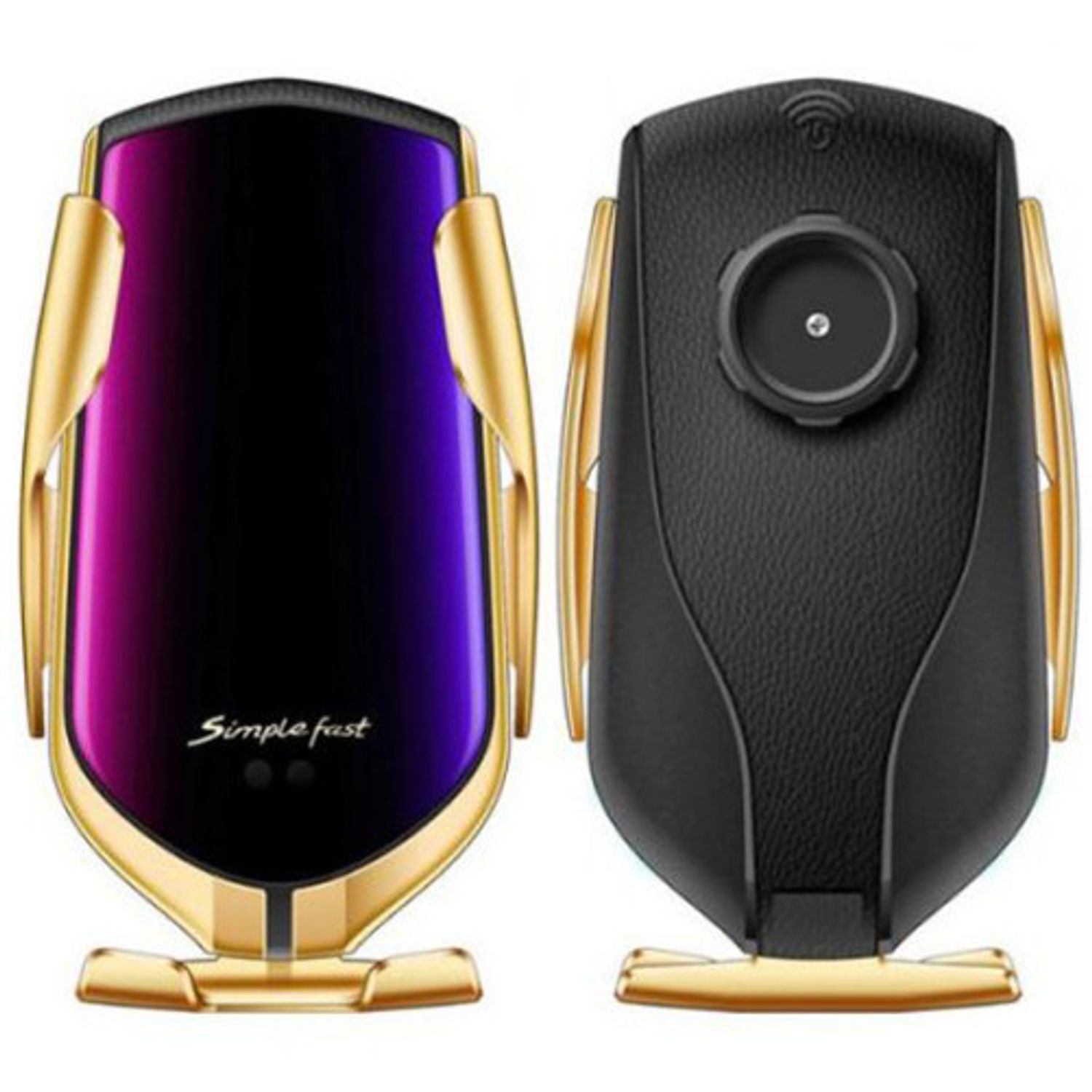 Suport auto cu incarcator wireless iUni R1, micro USB, functie Fast Charge, Gold fotografia produsului View 4 L