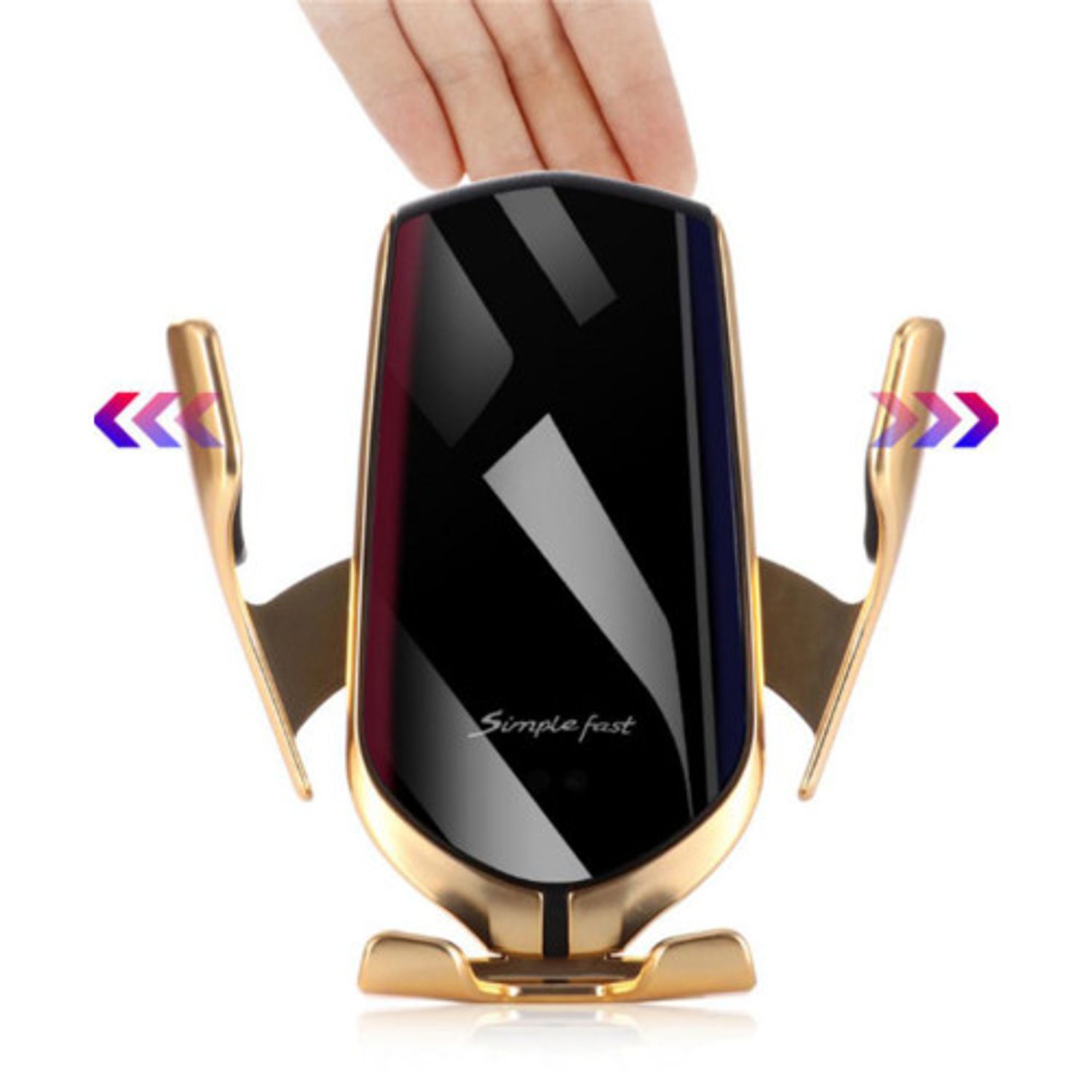 Suport auto cu incarcator wireless iUni R2, Smart Sensor, USB C, functie Fast Charge, Gold fotografia produsului View 2 L