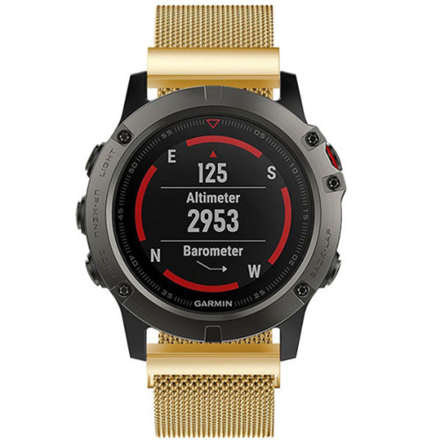 Curea iUni compatibila cu Garmin Fenix 5X, 26 mm, Milanese Loop Belt, Gold fotografia produsului View 3 L