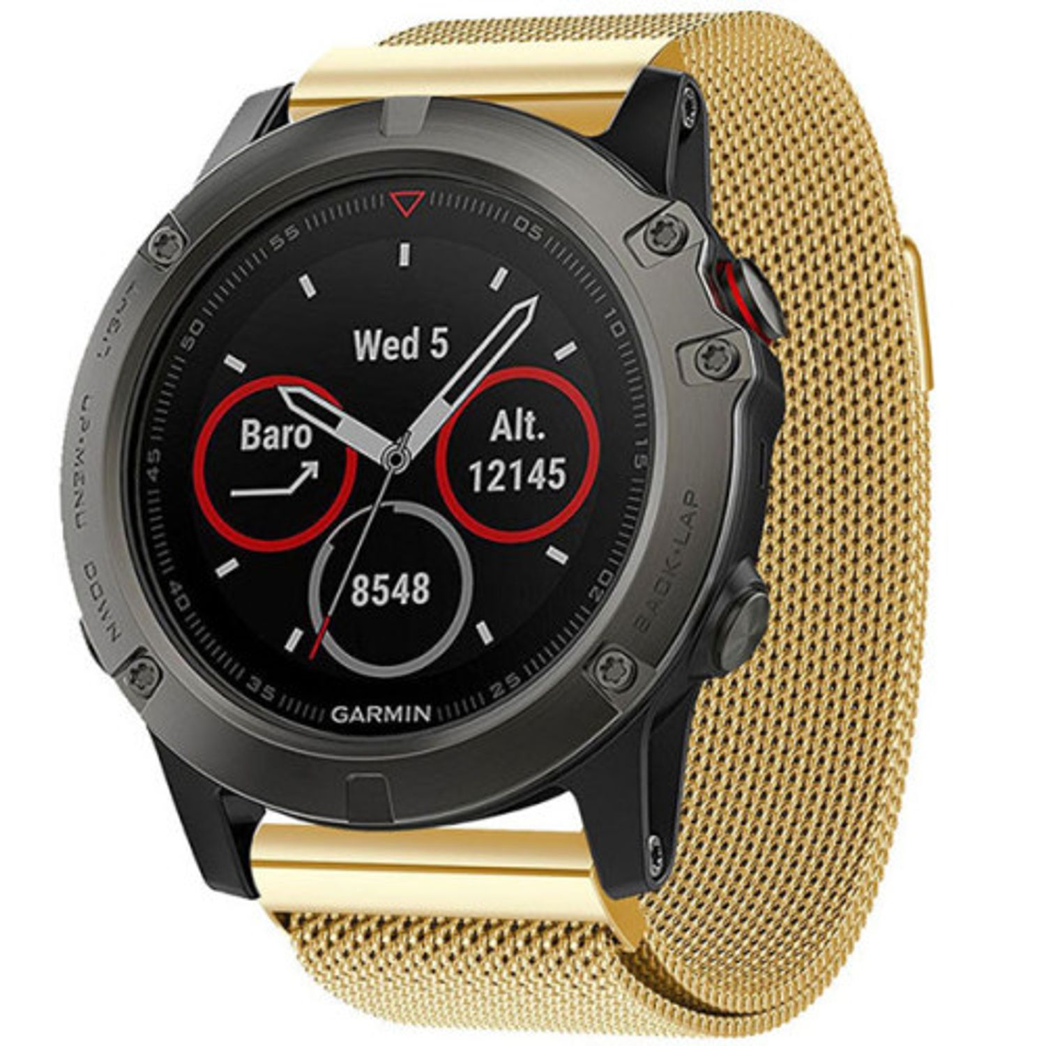 Curea iUni compatibila cu Garmin Fenix 5X, 26 mm, Milanese Loop Belt, Gold fotografia produsului View 4 L