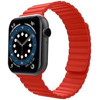 Curea iUni compatibila cu Apple Watch 1/2/3/4/5/6, 44mm, Silicon Magnetic, Red