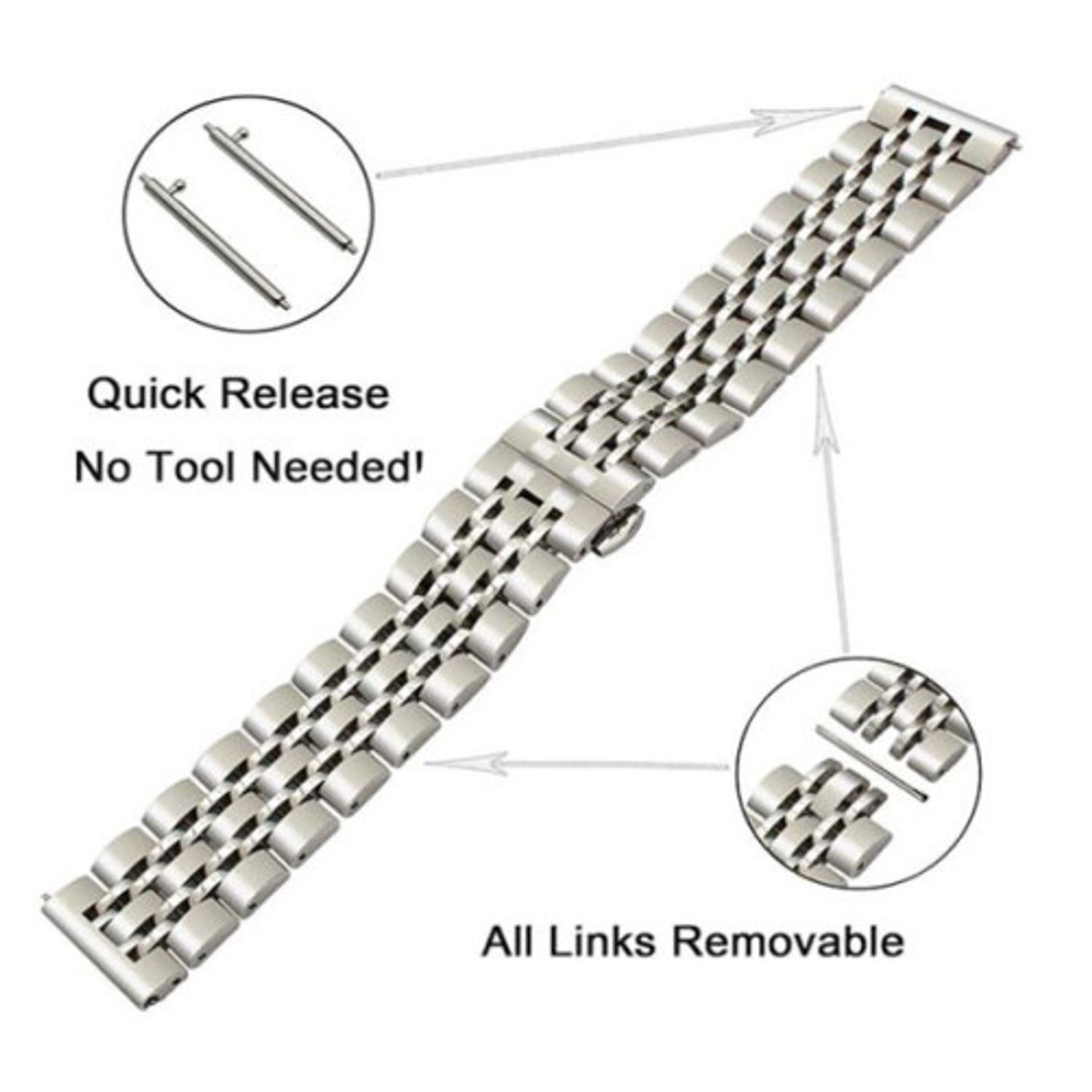 Curea iUni compatibila cu Samsung Watch Gear S2, 20 mm, Seven Beads Strap, Silver fotografia produsului View 2 L
