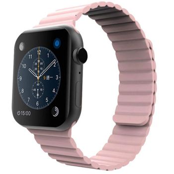 Curea iUni compatibila cu Apple Watch 1/2/3/4/5/6, 44mm, Silicon Magnetic, Pink elefant.ro