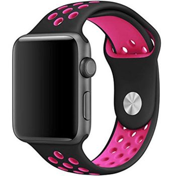 Curea iUni compatibila cu Apple Watch 1/2/3/4/5/6, 40mm, Silicon Sport, Black/Dark Pink