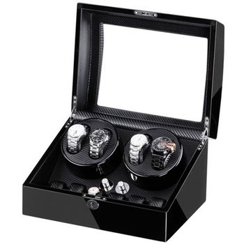 iUni - Cutie intors ceasuri automatice , Watch Winder 4 + 6 spatii depozitare Carbon