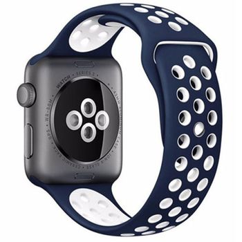 Curea iUni compatibila cu Apple Watch 1/2/3/4/5/6, 40mm, Silicon Sport, Albastru/Alb