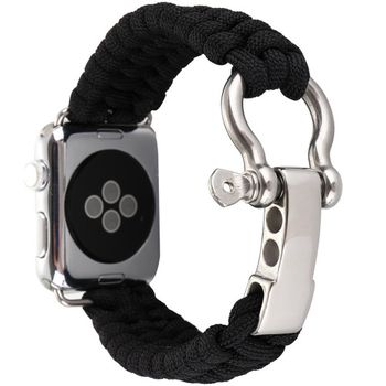 Curea iUni compatibila cu Apple Watch 1/2/3/4/5/6, 40mm, Elastic Paracord, Rugged Nylon Rope, Black