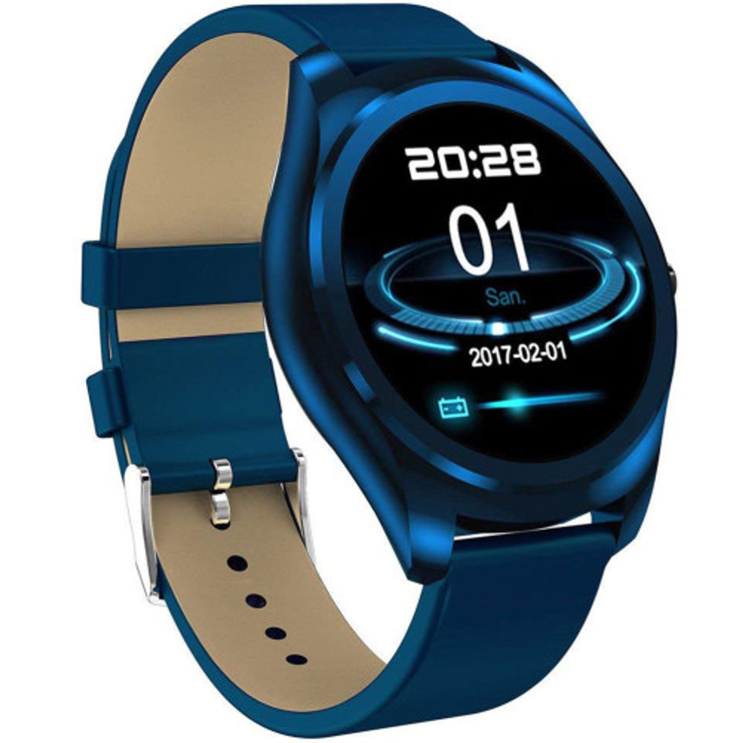 Ceas Smartwatch iUni N3 Plus, Curea Piele, BT, 1.3 Inch, IOS si Android, Blue fotografia produsului View 2 L