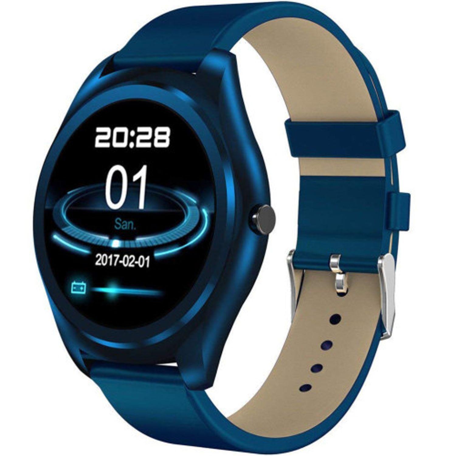 Ceas Smartwatch iUni N3 Plus, Curea Piele, BT, 1.3 Inch, IOS si Android, Blue fotografia produsului