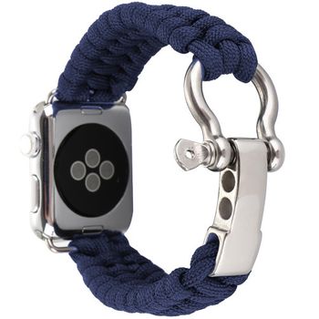 Curea iuni compatibila cu apple watch 1/2/3/4/5/6, 44mm, elastic paracord, rugged nylon rope, midnight blue