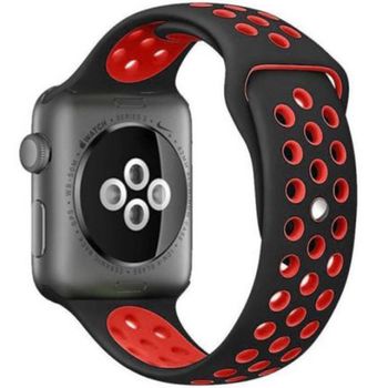 Curea iUni compatibila cu Apple Watch 1/2/3/4/5/6, 40mm, Silicon Sport, Negru/Rosu