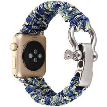 Curea iUni compatibila cu Apple Watch 1/2/3/4/5/6, 40mm, Elastic Paracord, Rugged Nylon Rope, Blue and Green