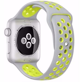 Curea iUni compatibila cu Apple Watch 1/2/3/4/5/6, 40mm, Silicon Sport, Argintiu/Galben