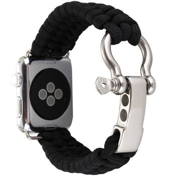 Curea iuni compatibila cu apple watch 1/2/3/4/5/6, 38mm, elastic paracord, rugged nylon rope, black