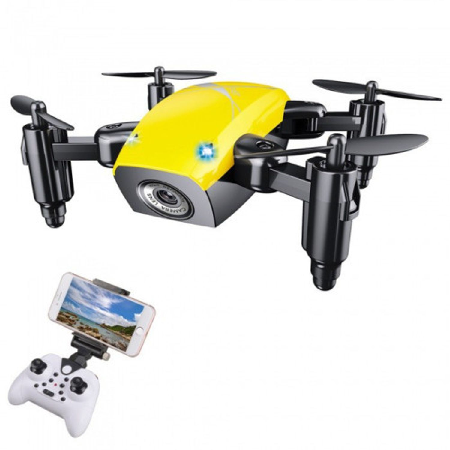 Mini Drona iUni S9, WiFi, Frecventa 2.4GHz, Galben fotografia produsului View 4 L